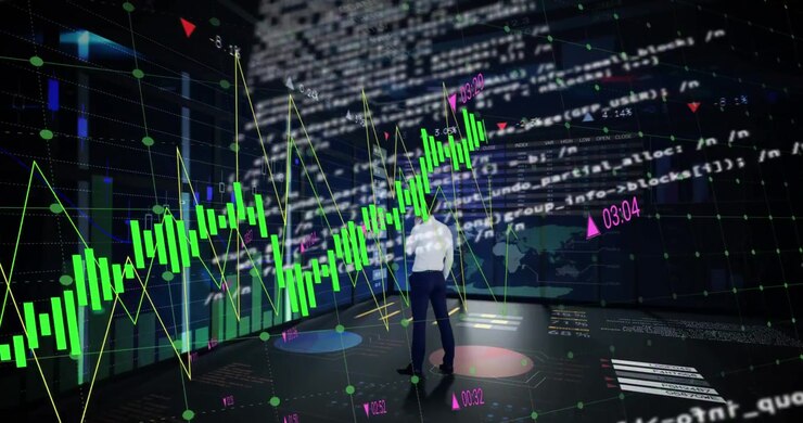 Animation of data processing over caucasian businessman