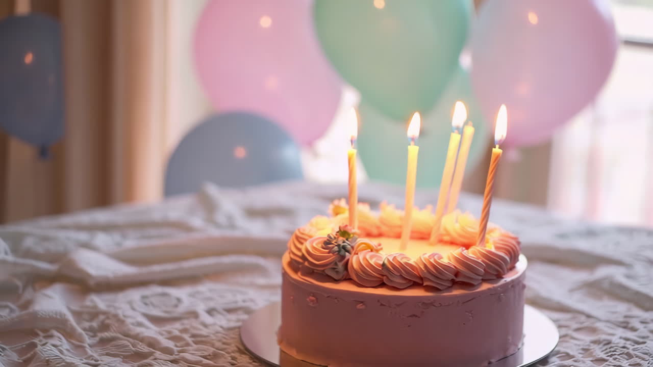 pastel de cumpleaños rosa con velas