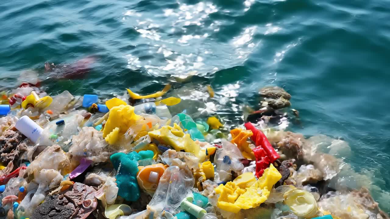 Colorful plastic garbage floating on the ocean's surface highlights a critical environmental issue, emphasizing the urgent need for effective solutions to combat marine pollution