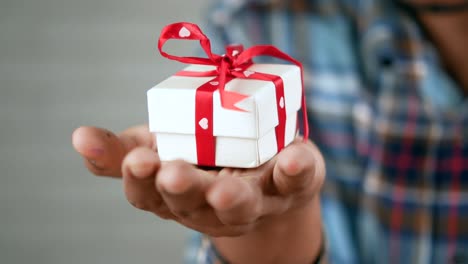 person holding a small gift