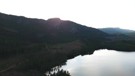 sunset over a serene mountain lake and forest