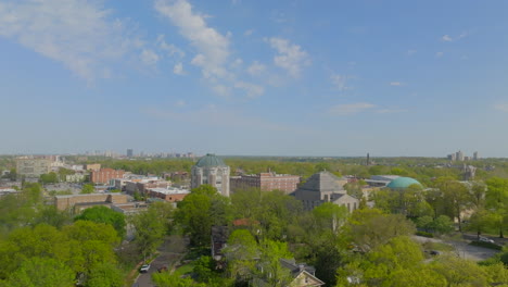 Aerial-view-of-University-City-with-a-push-towards-City-Hall-and-the-U-City-loop-on-a-beautiful-spring-day-in-St