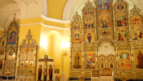 orthodox church interior with iconostasis