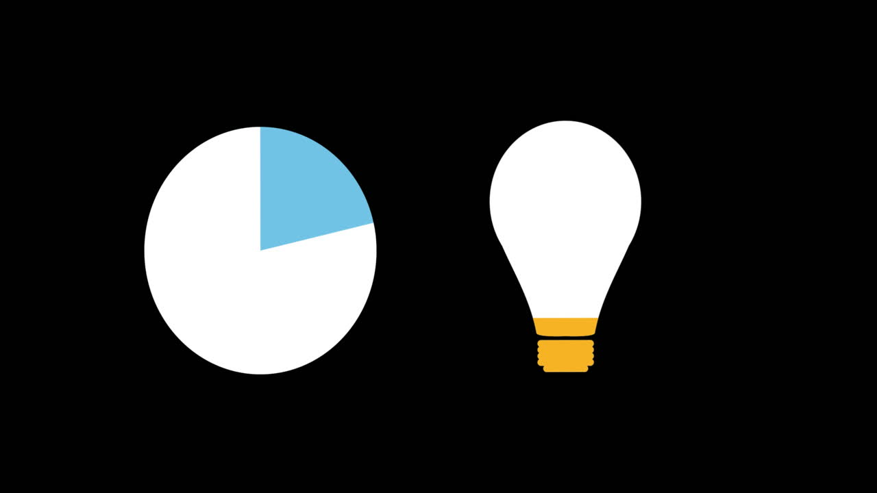gráficos de pastel y formas de bombillas que se llenan de colores 4k