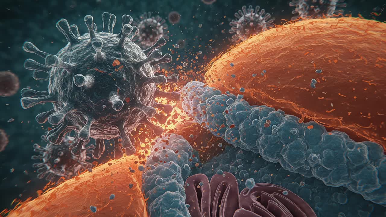Incredible Close-up of Cellular Interaction: A Stunning Visualization of Virus Encountering Cell Membrane During Infection Process
