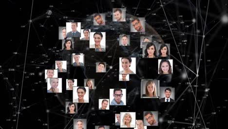 animación del globo de la red de conexiones con las fotos de las personas
