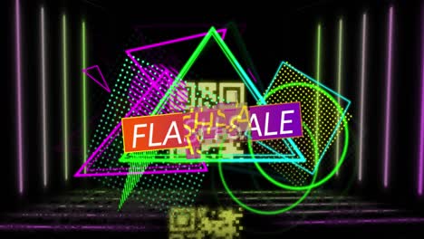 animación del código qr sobre el texto de venta en flash