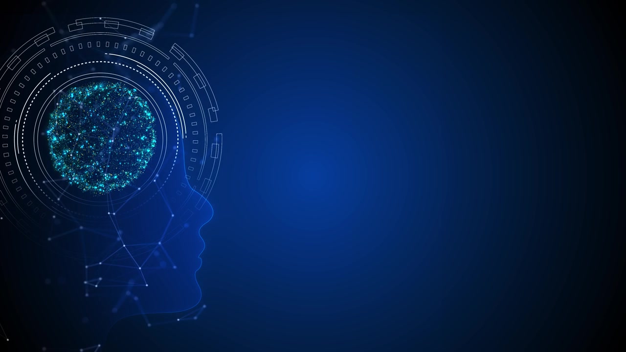Blue ai human mind background brain particles hud rings network lines large copy space artificial
