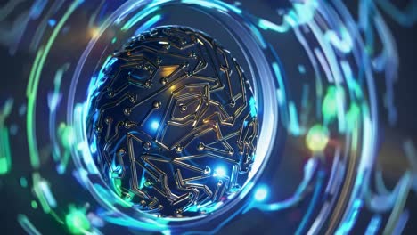 abstract 3d circuit sphere with glowing light