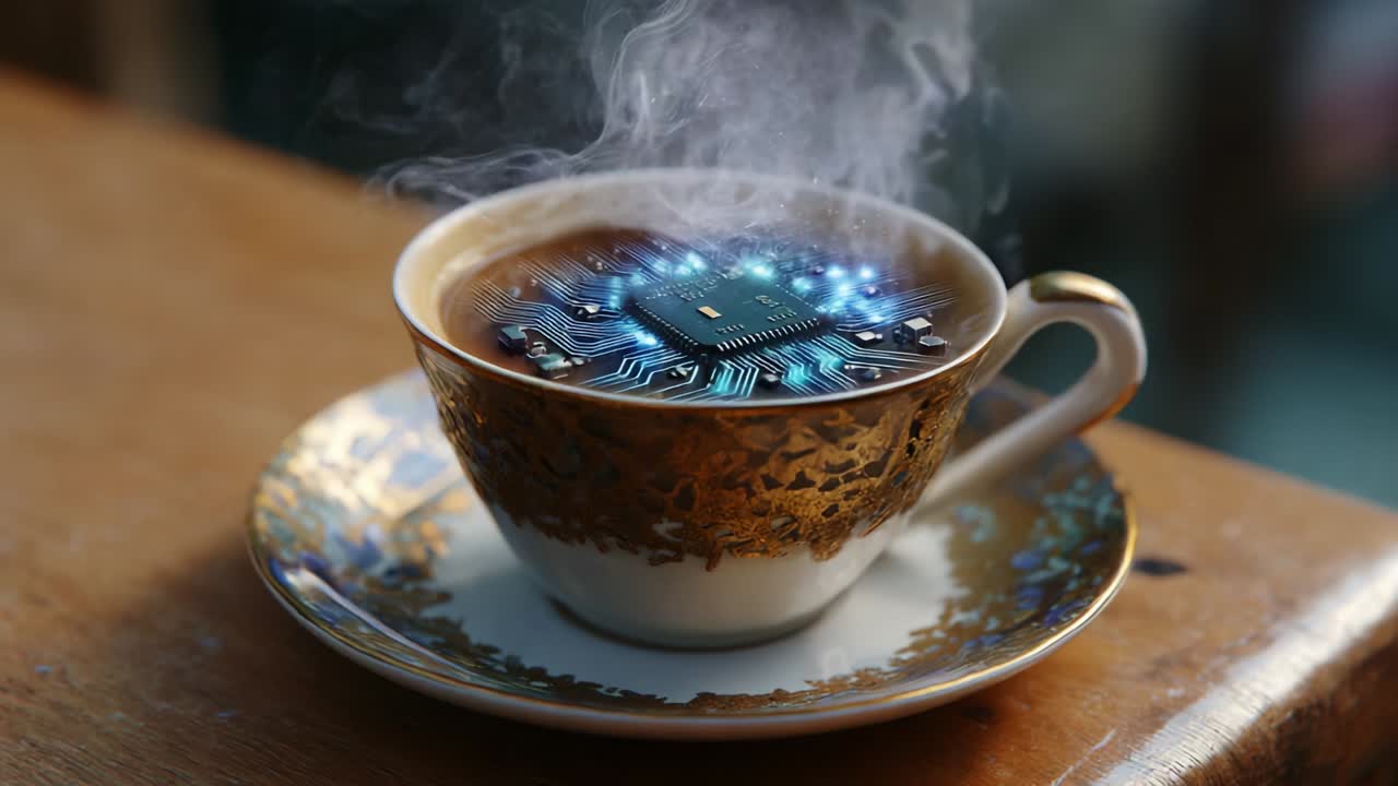 Coffee cup with a circuit board design