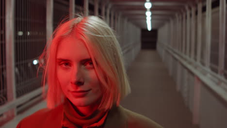 Portrait-of-Young-Woman-in-Red-Light