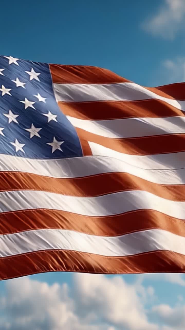 Una maestosa bandiera americana sventola splendidamente contro un cielo mozzafiato, catturando l'essenza del patriottismo e della libertà in una celebrazione dell'orgoglio nazionale