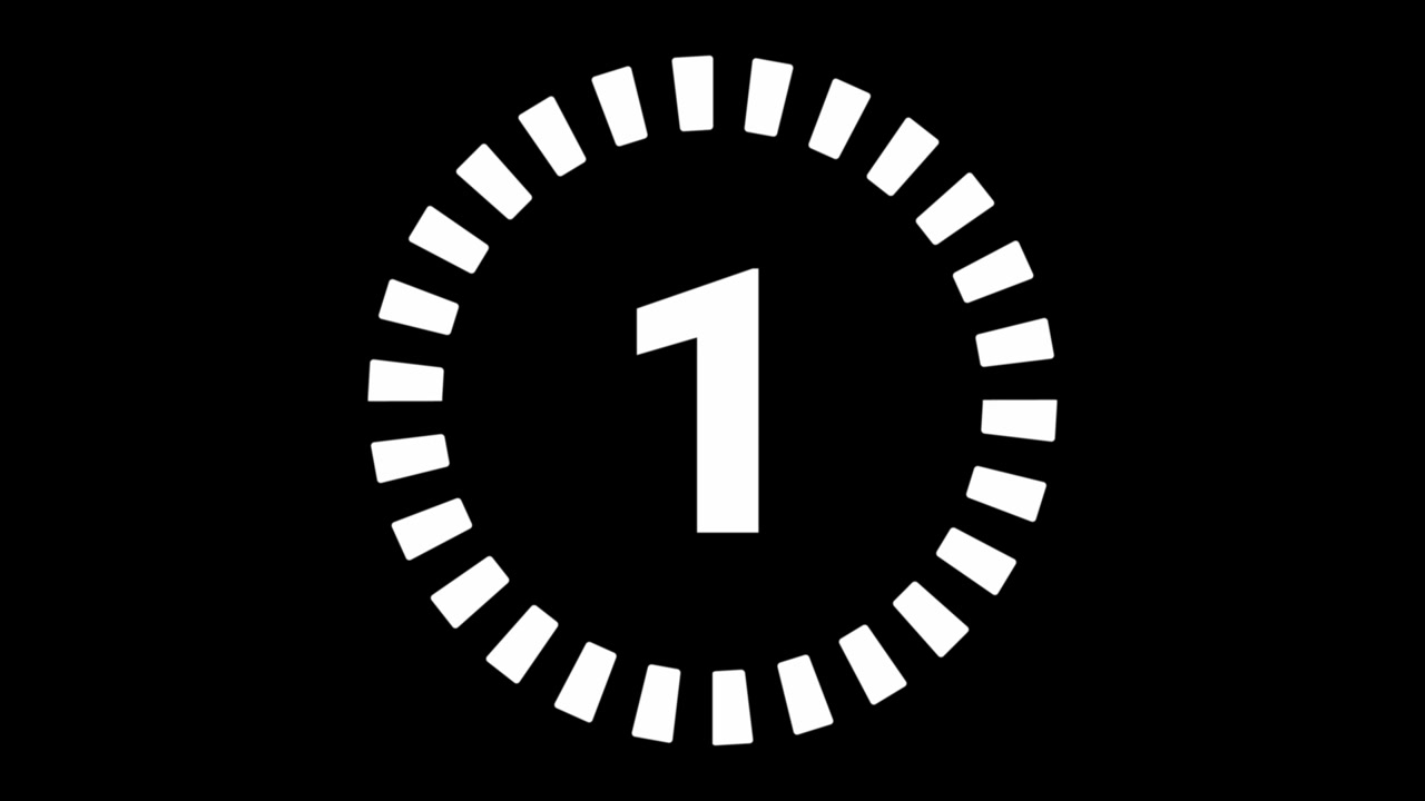 Semplice animazione che mostra un timer conto alla rovescia di 3 secondi su sfondo nero