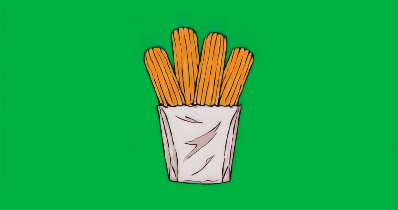 Opening shifting backdrop with blue halo pulsing over fries bag for loop on transparent background