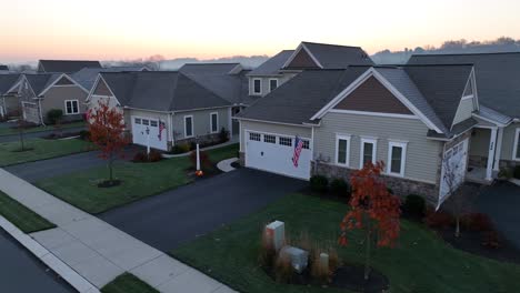 American-flag-on-55+-houses-in-retirement-community-in-USA