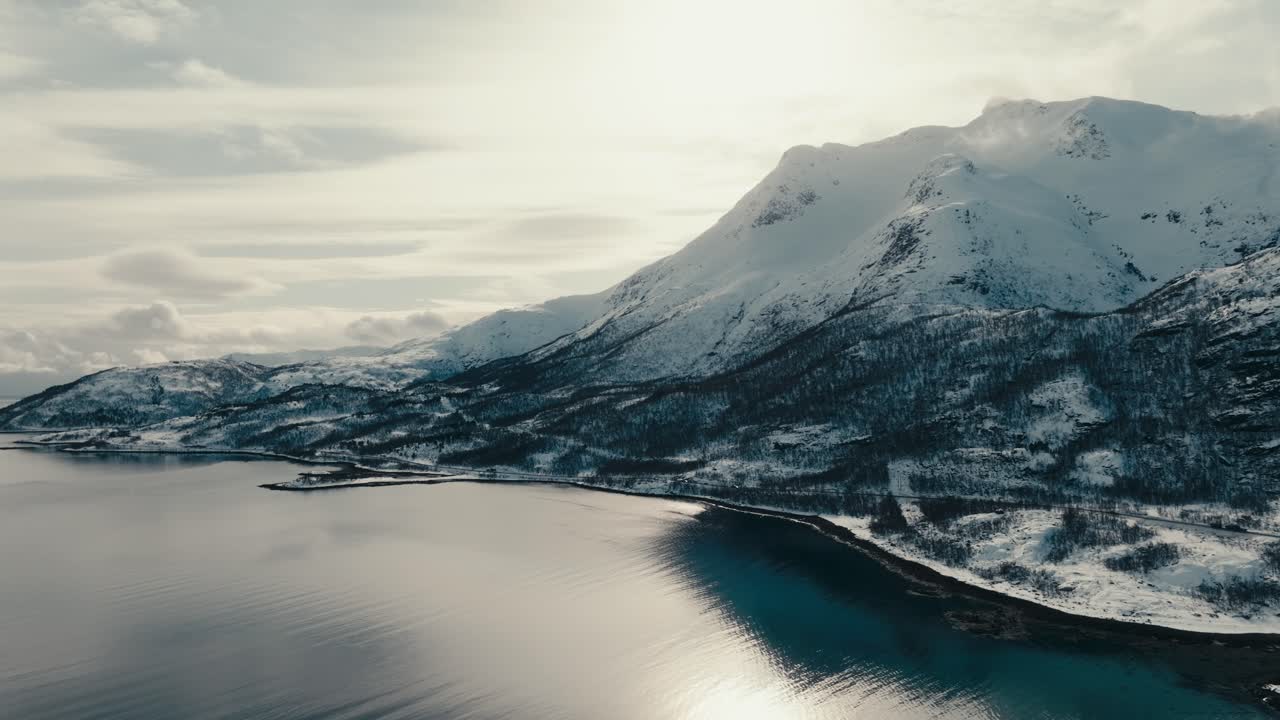 Snow-blanket Mountains During Winter In Lodingen, Nordland County In Norway. Aerial Drone Shot