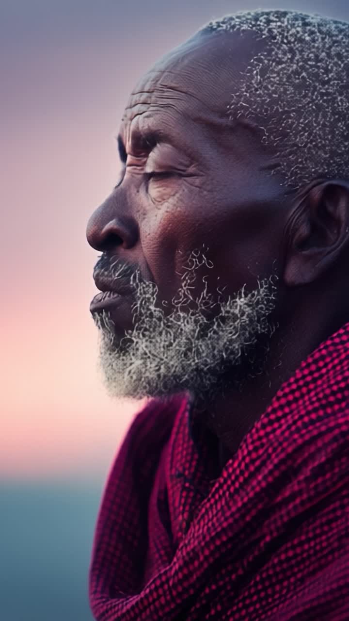 Reflecting Through Time: A Portrait of Wisdom Captured in a Heartfelt Moment at Dusk, Showcasing the Journey of Life and Cultural Legacy