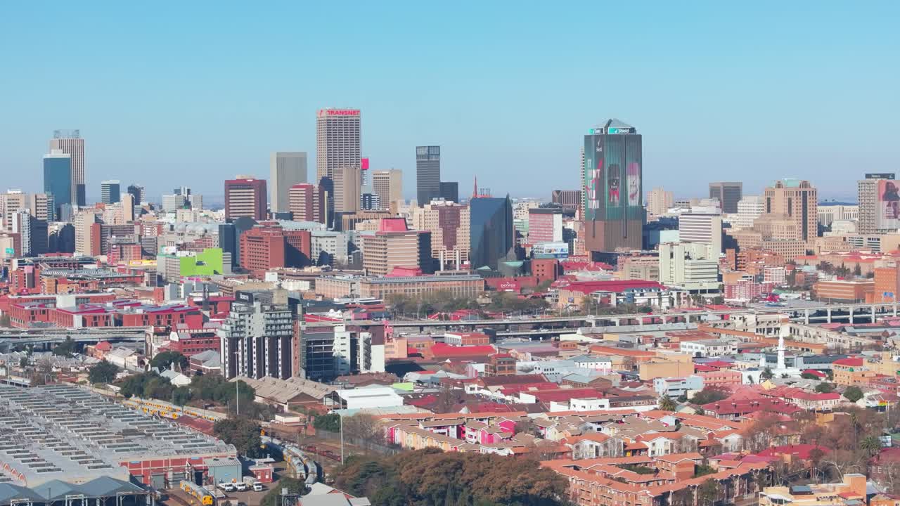 Downtown skyline of Johannesburg CBD, South Africa, clear day, modern city vibe