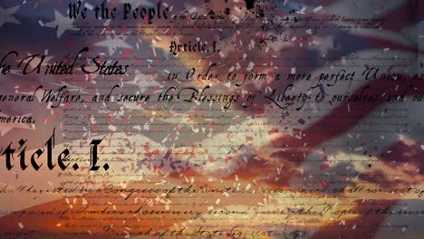 Geschriebene-Verfassung-Der-Vereinigten-Staaten-Und-Flagge-Mit-Konfetti