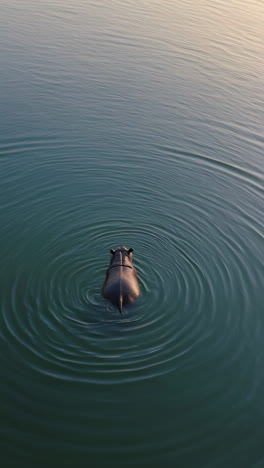 hippo swimming in calm water with ripples