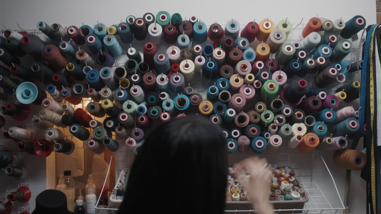 Sewing studio with colorful threads