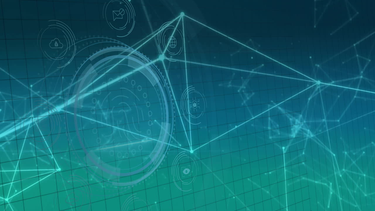 네트워크를 통해 데이터 보호 텍스트 및 생체인식 보안 스캐너의 애니메이션 및 데이터 처리