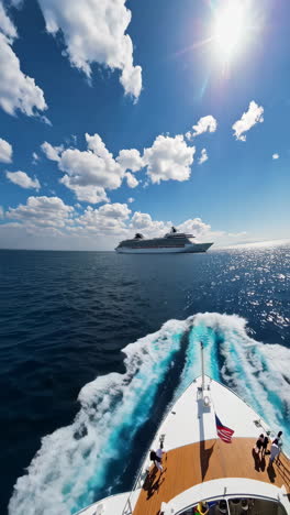 cruise ship and yacht at sea