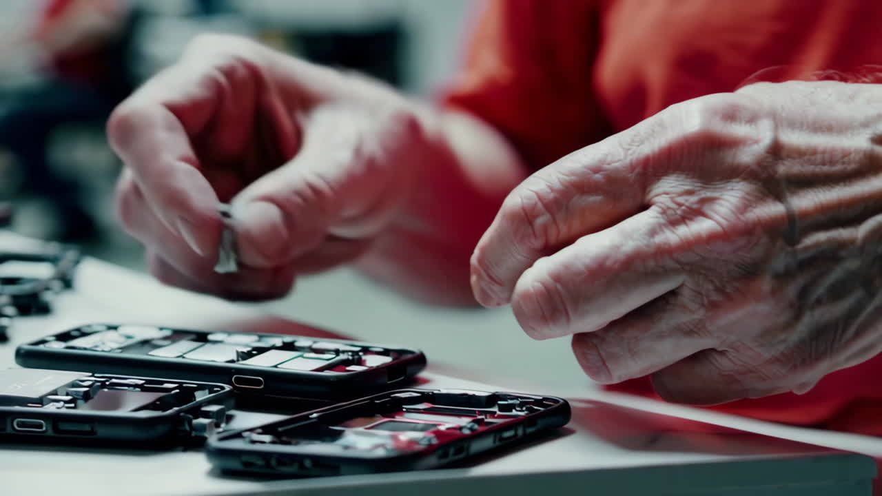 Factory Workers Assembling Mobile Phones
