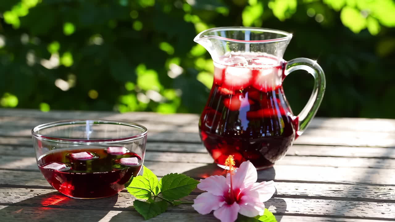 Iced Hibiscus Tea on a Wooden Table