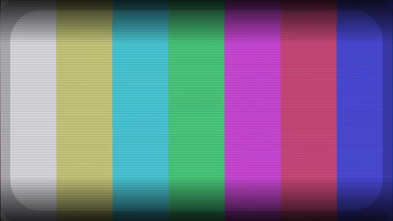 Schermo di test televisivo con glitch e perdita di segnale