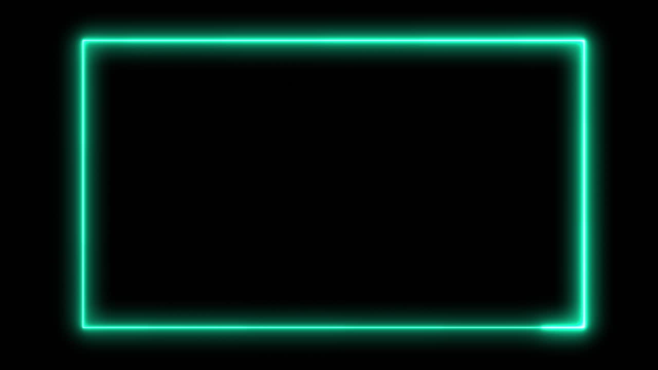 Cadre néon rectangulaire lumineux futuriste – Ligne lumineuse verte animée sur fond noir. Parfait pour une utilisation comme cadre, bordure ou zone de texte numérique dans les présentations de haute technologie, de jeux vidéo ou d'entreprise.