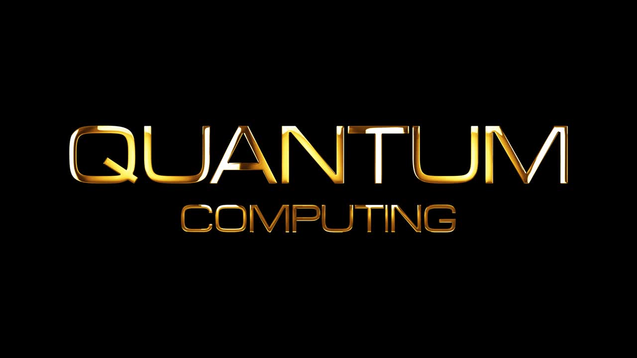 título del tráiler cinematográfico de computación cuántica texto dorado con movimiento de fondo negro, 4k 3d bucle sin costuras final de la cubierta para el tráiler del título. animación y renderización 3d