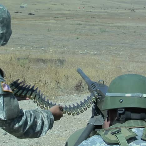 a soldier fires an automatic weapon