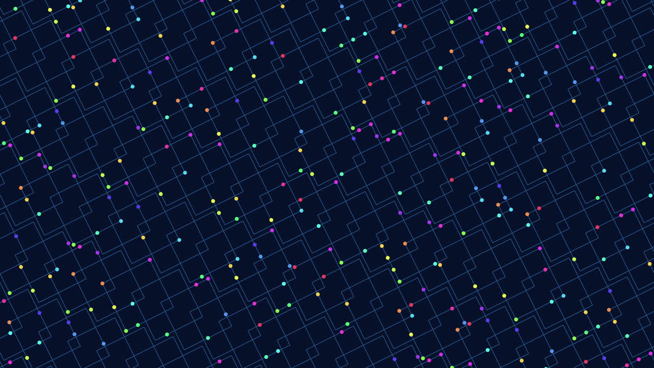어두운 배경에 생동감 넘치는 떠다니는 점 그리드 패턴