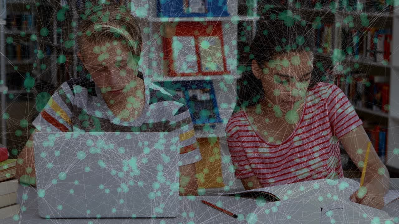 Animation of network of connections over diverse school children reading and learning at school