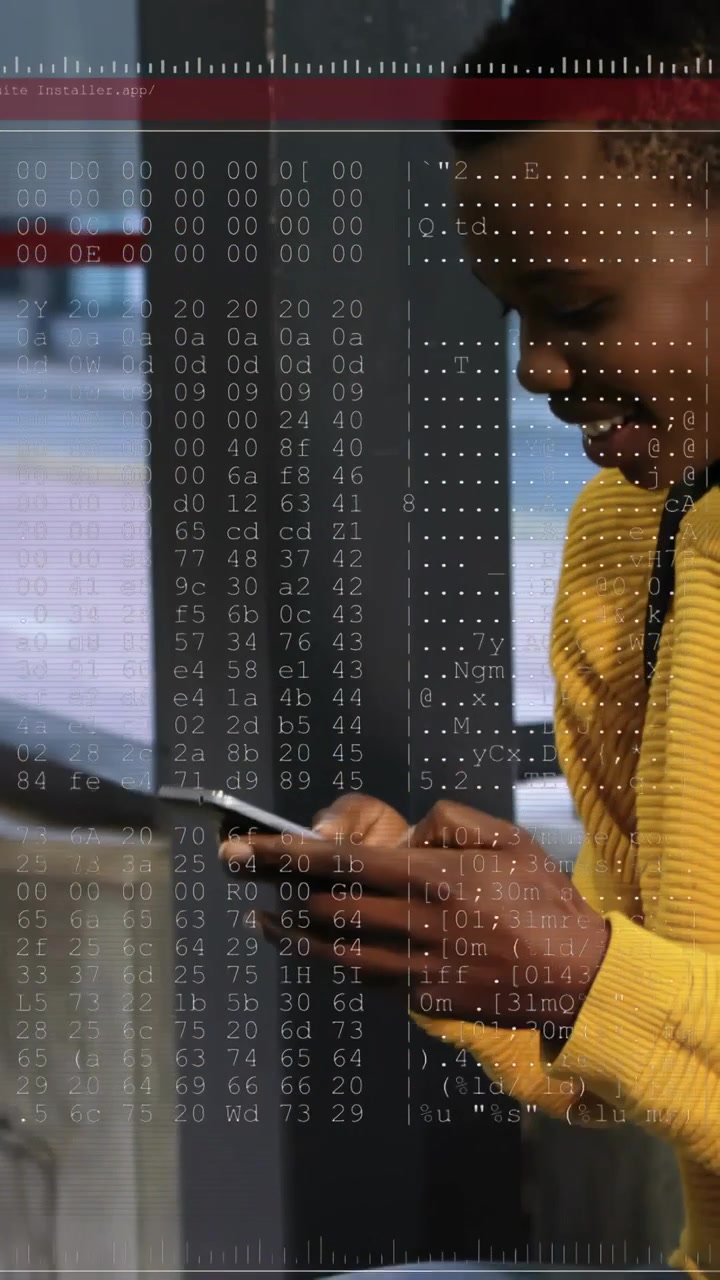 Vertical video: Woman tapping phone by window and swiping making social badges and code for alerts