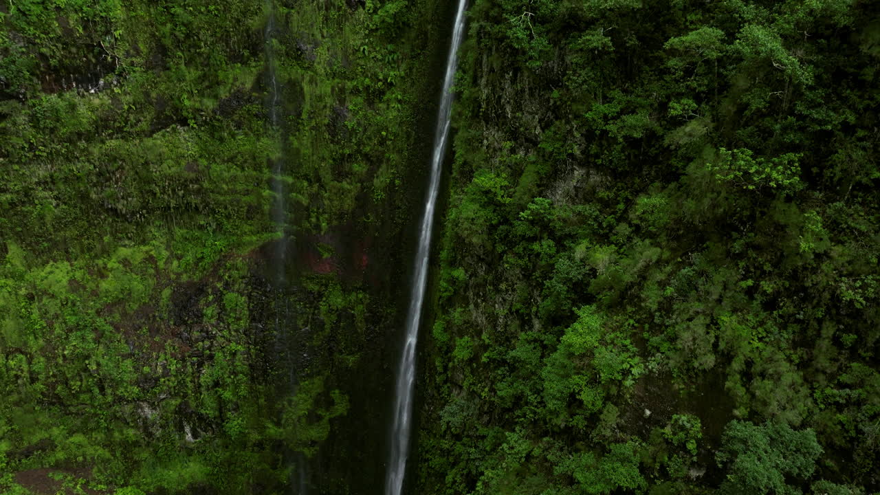 impresionante vista de la cascada levada do caldeirão verde en santana, isla de madeira, portugal