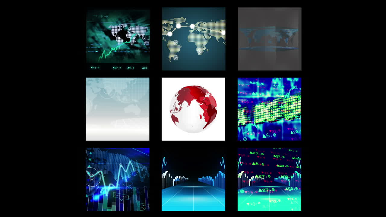 Different screens showing business graphics