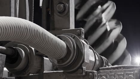 close-up view of heavy industrial auger machinery