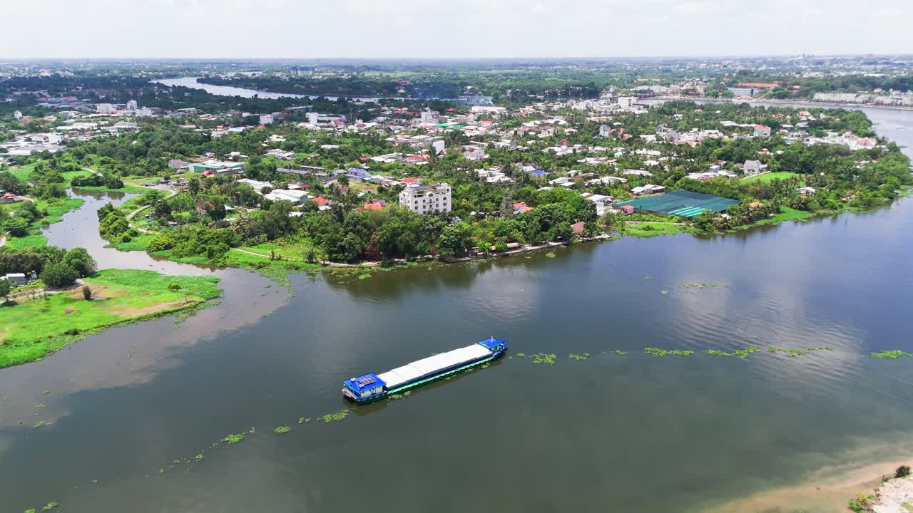 Aerial View of the Boat and the City in Binh Duong.