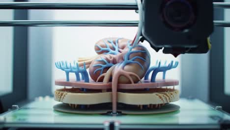 intricate 3d printing process captures the detail of anatomical structures, showcasing an advanced technology that merges art with biotechnology in medical applications.