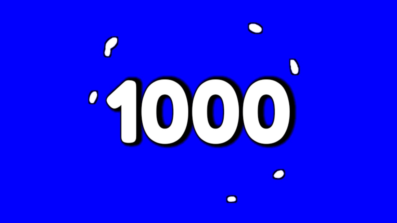 ビデオ素材用のブルースクリーン背景に、数字の1000のサイン、シンボル、値札、煙のエフェクト、アニメーション、モーショングラフィックス、カートゥーン。