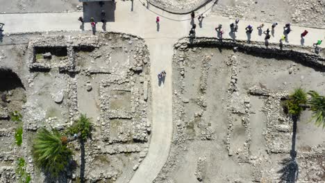 Visitors-walking-at-Tel-Megiddo-National-Park,-Israel