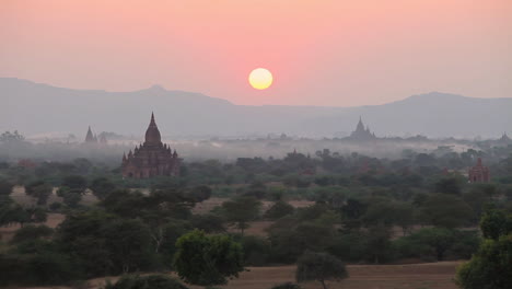 beautiful sunset behind the temples of pagan bagan burma myanmar