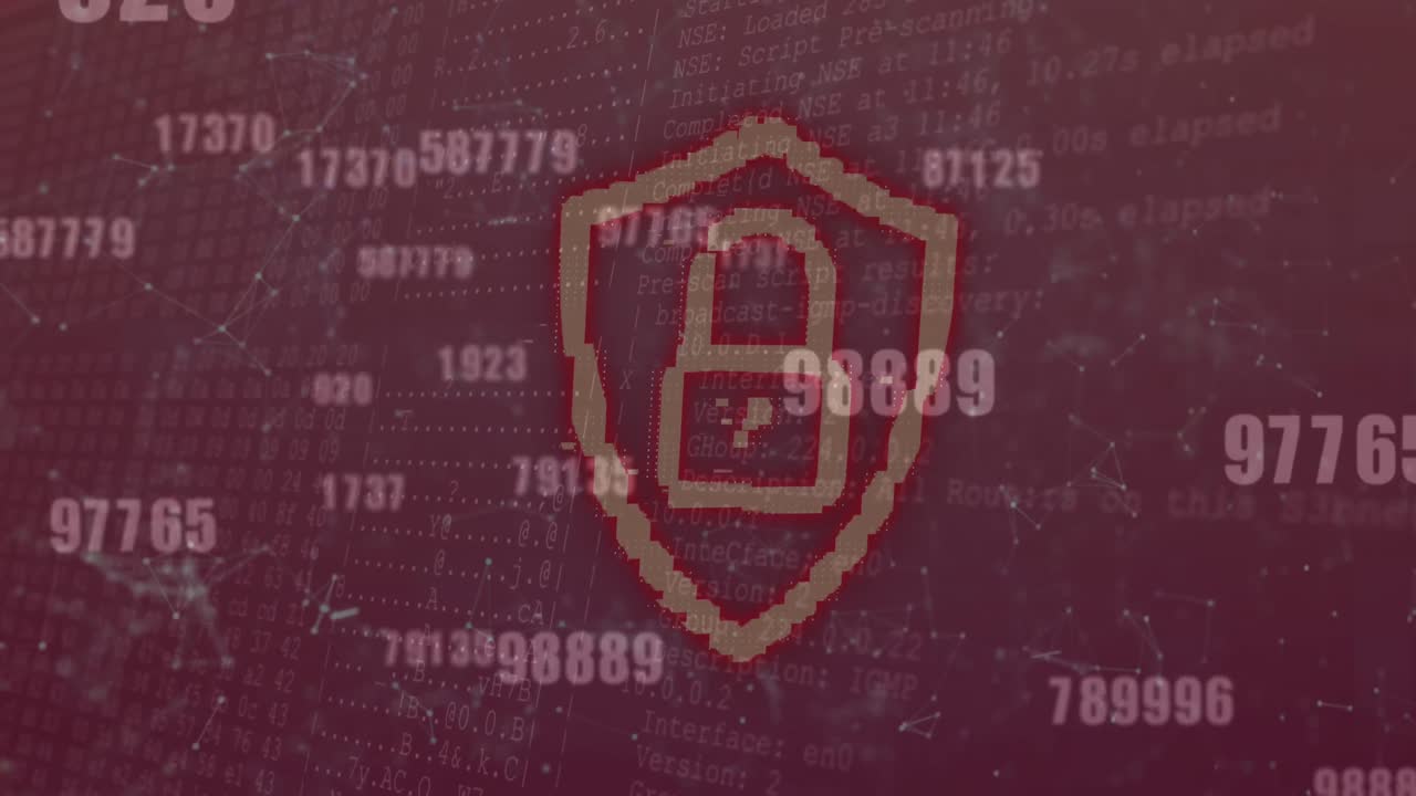 animación del cambio de números y procesamiento de datos con candado de seguridad digital en línea
