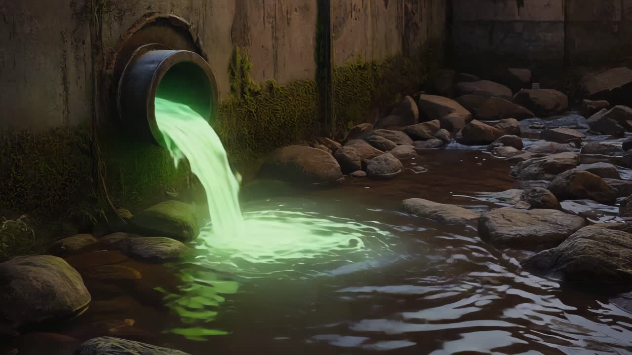 Glowing Liquid Flowing from a Pipe