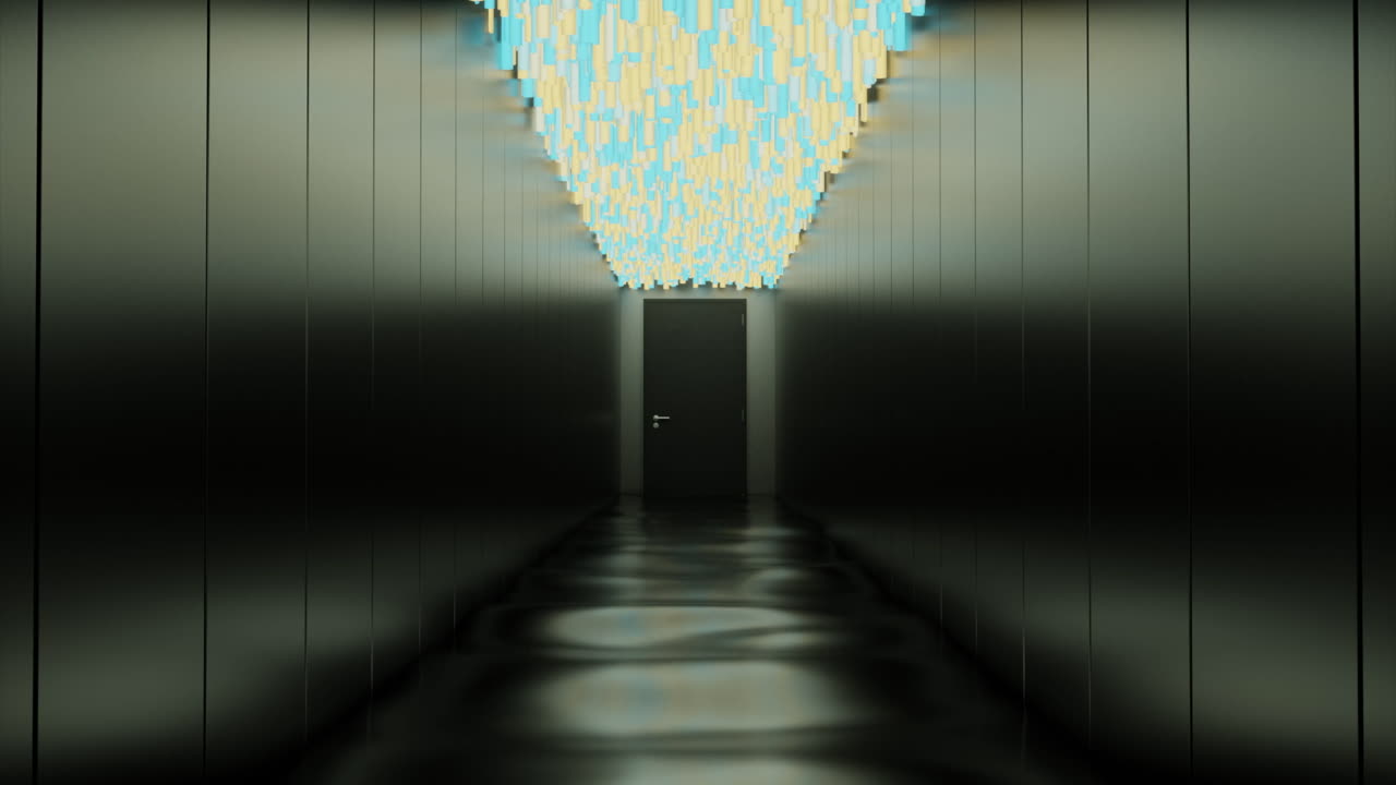 네온 조명과 함께 어두운 현대 복도