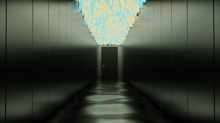 Dark Modern Corridor with Neon Lighting
