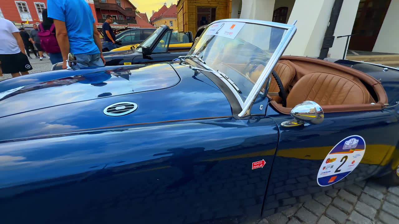 Sibiu, Romania, 17 July 2025: Classic MG car interior in Sibiu square. Vintage MG dashboard with steering wheel and gauges in Sibiu, Romania