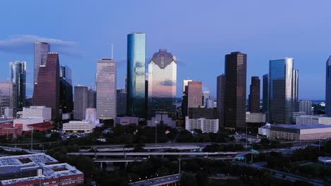 the houston skyline at dusk